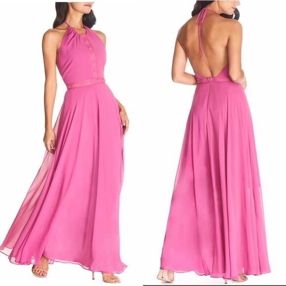 Dress the Population Odette Chiffon Maxi Dress, Pink, Size;‎ Large, NWT - Picture 1 of 8